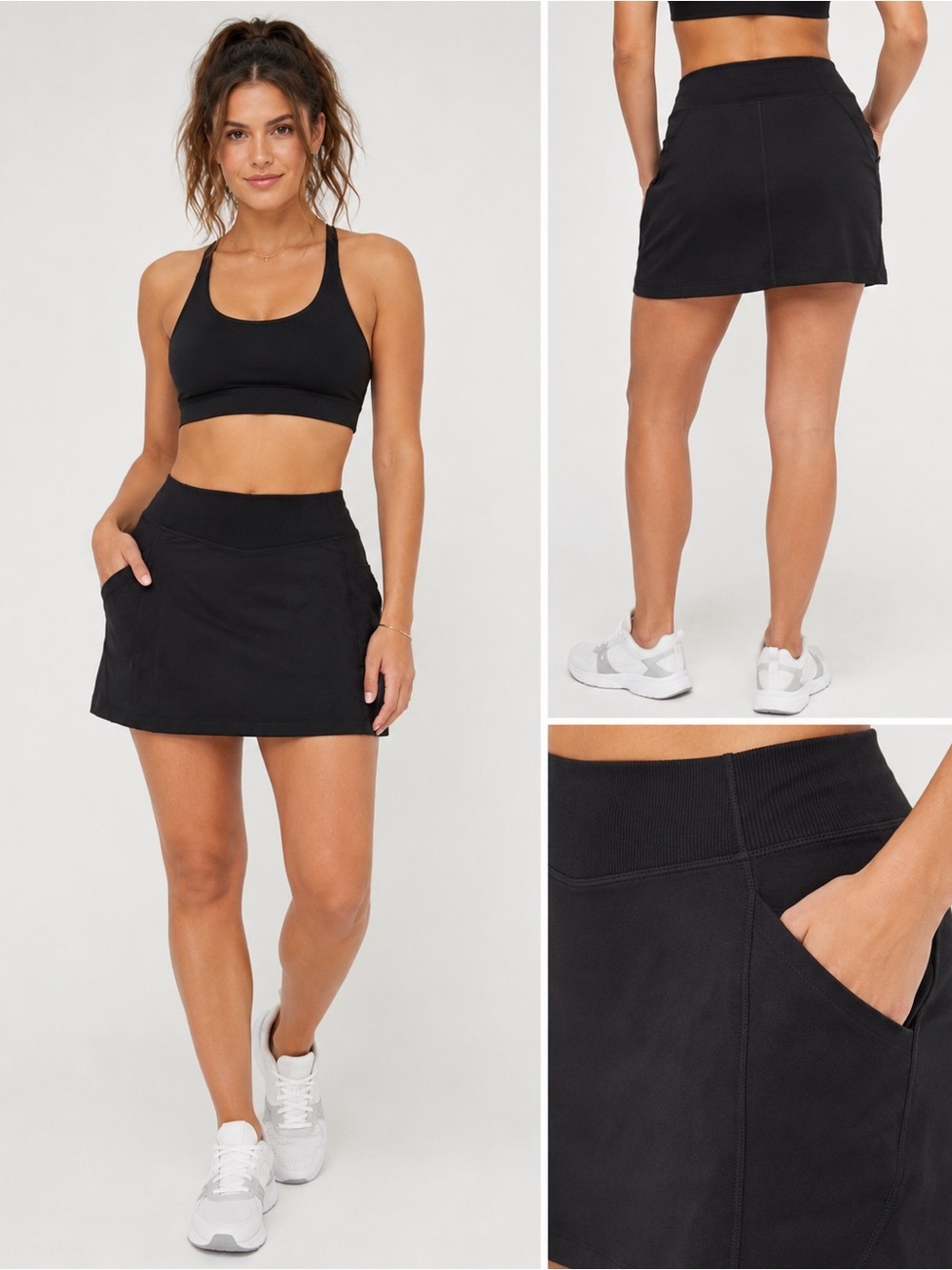 Athleta Black Performance Skort Size Small Ribbed Waste Band Tennis Gold Skort